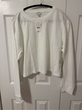J.Crew Factory White Long Sleeve Cropped T-Shirt – Size XL – NWT